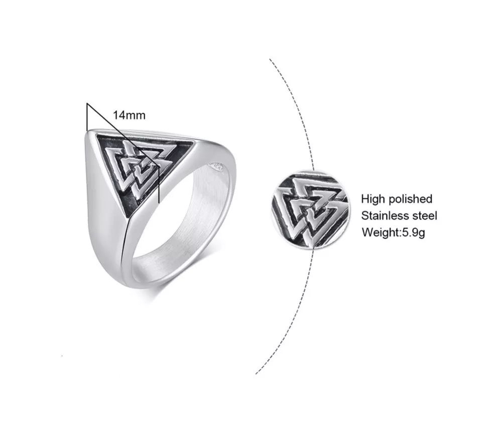 1213154366 Anel Triângulo Vikings signet anel para homem aço inoxidável valknut viking anéis escandinavo wikinger norse jóias