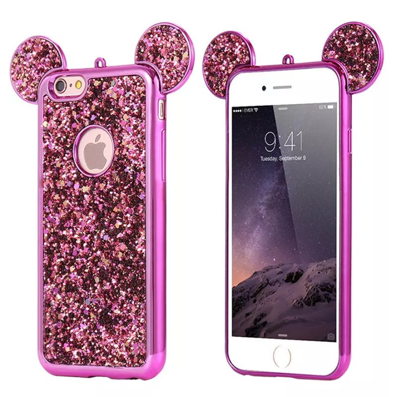 1488533147 3D Luxury Cartoon Mouse Pattern Ears Soft TPU Case For Samsung Galaxy S6 S7 Edge S8 S9 Plus Bling Glitter Cover Phone Bags Coque