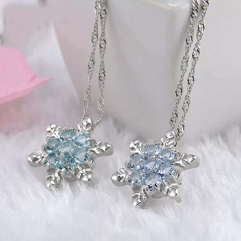 160281111 Brinco cristal azul floco de neve charme colares & pingentes zircon flor prata chapeado jóias presente de natal para mulheres por atacado