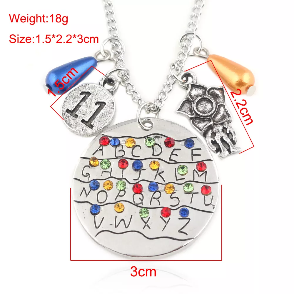 Colar Stranger Things colar charme onze waffles pingente 011 alfabeto lâmpada de parede luz 18 7