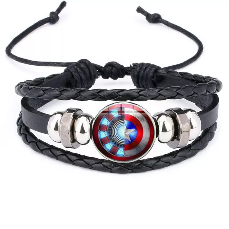 1696723053 Bracelete Iron Man Tony Stark Heart Leather Bracelet The Avengers Iron Man Arc Reactor Glass Cabochon Charm Bracelet Bangles Jewelry