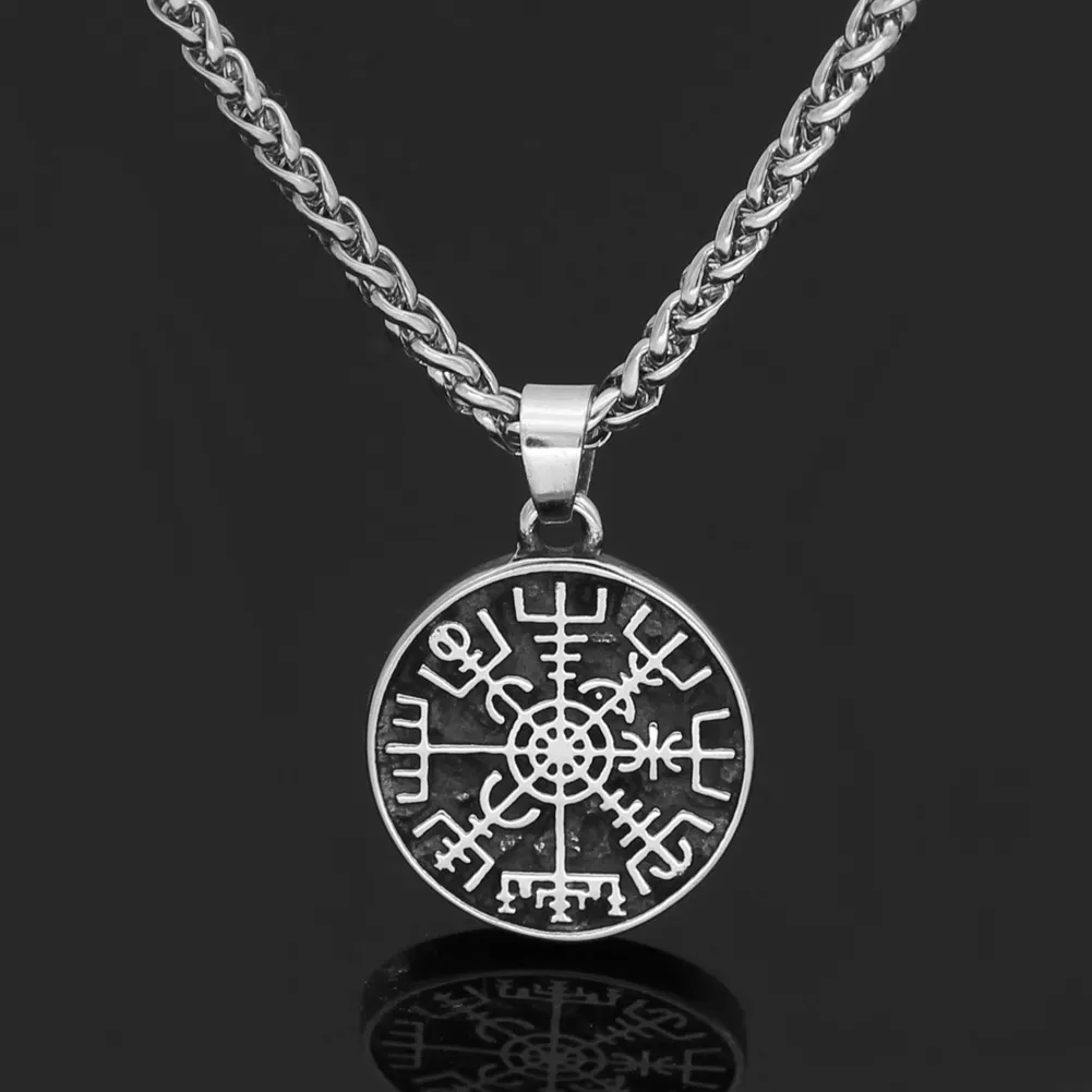 1967330400 Colar Viking rune compass amulet pendant necklace small size with valknut gift bag