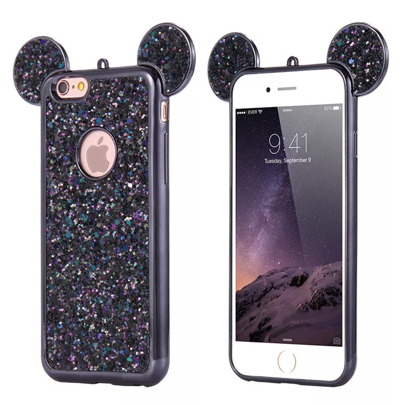 197145231 3D Luxury Cartoon Mouse Pattern Ears Soft TPU Case For Samsung Galaxy S6 S7 Edge S8 S9 Plus Bling Glitter Cover Phone Bags Coque