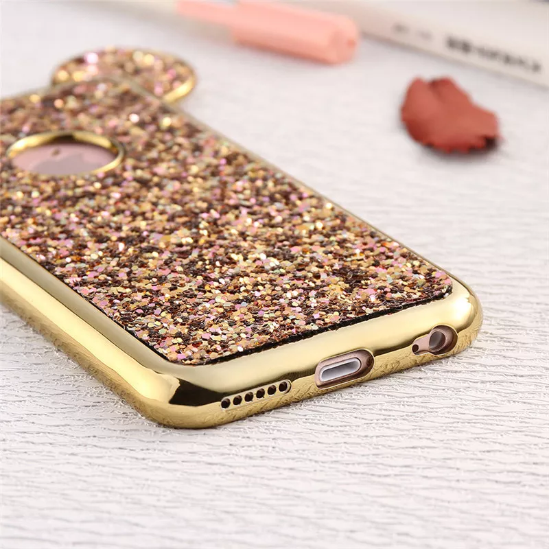 2046615709 3D Luxury Cartoon Mouse Pattern Ears Soft TPU Case For Samsung Galaxy S6 S7 Edge S8 S9 Plus Bling Glitter Cover Phone Bags Coque