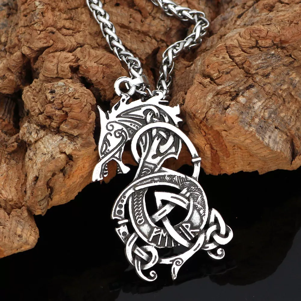 210692325 Colar Viking rune compass amulet pendant necklace small size with valknut gift bag