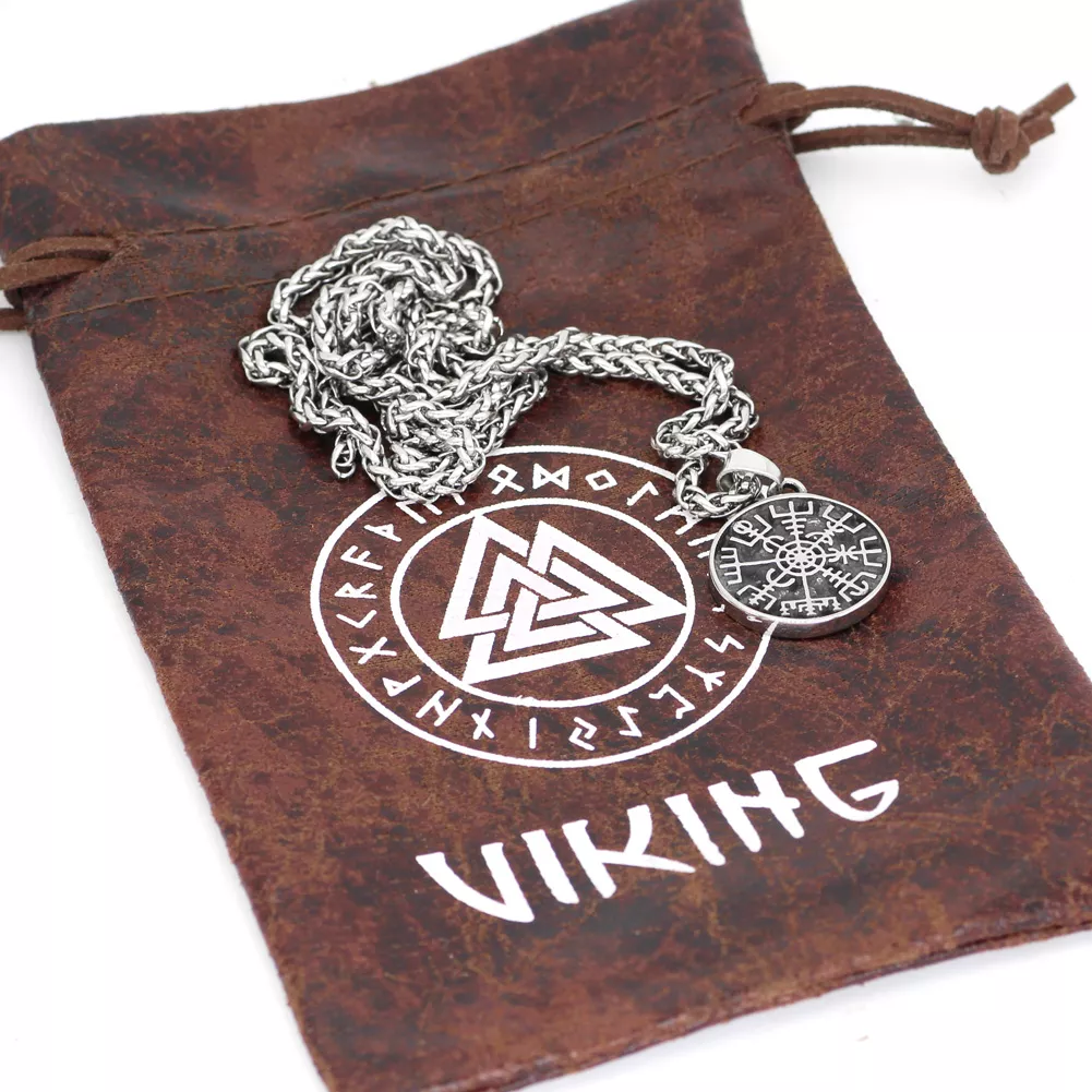 263032740 Colar Viking rune compass amulet pendant necklace small size with valknut gift bag