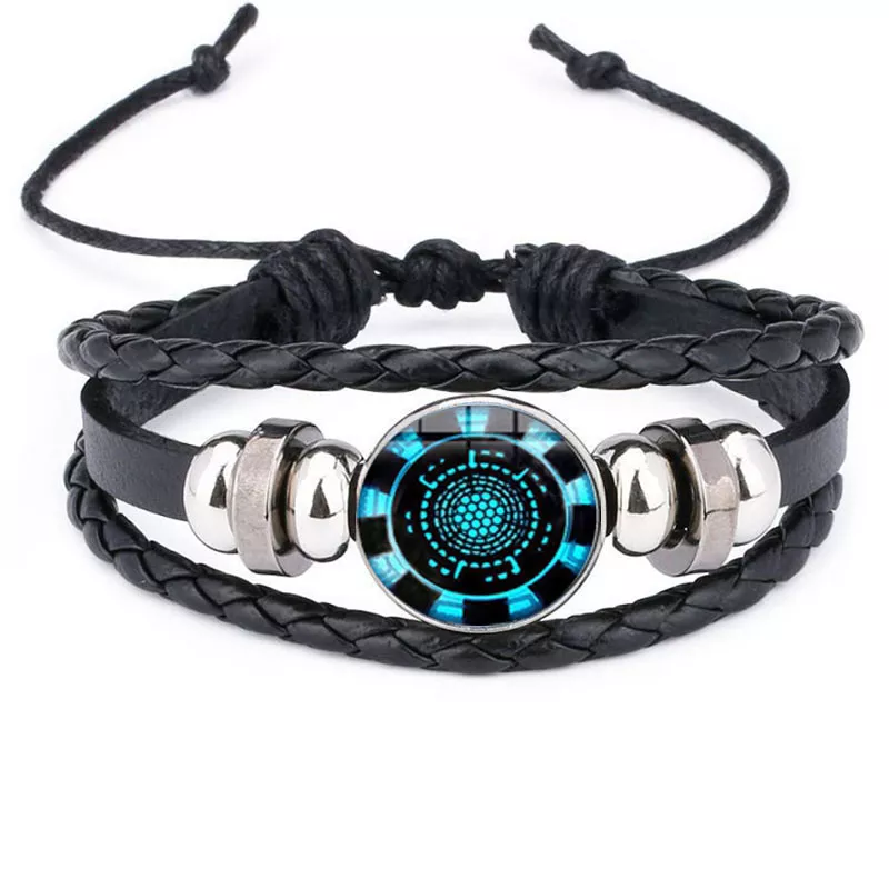 305853670 Bracelete Iron Man Tony Stark Heart Leather Bracelet The Avengers Iron Man Arc Reactor Glass Cabochon Charm Bracelet Bangles Jewelry