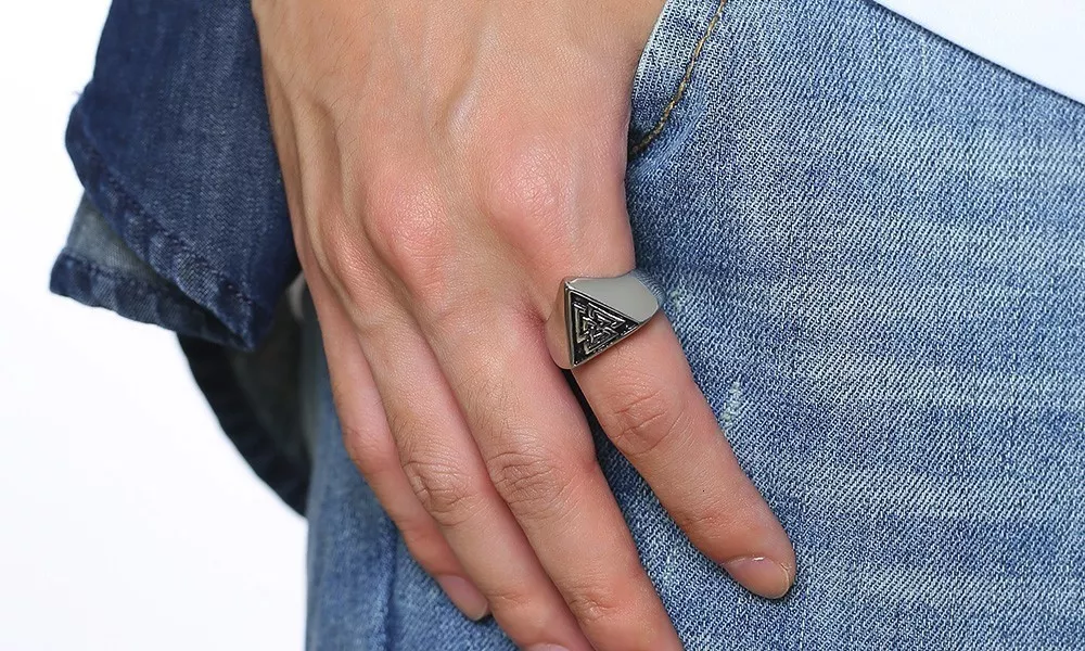 408377753 Anel Triângulo Vikings signet anel para homem aço inoxidável valknut viking anéis escandinavo wikinger norse jóias