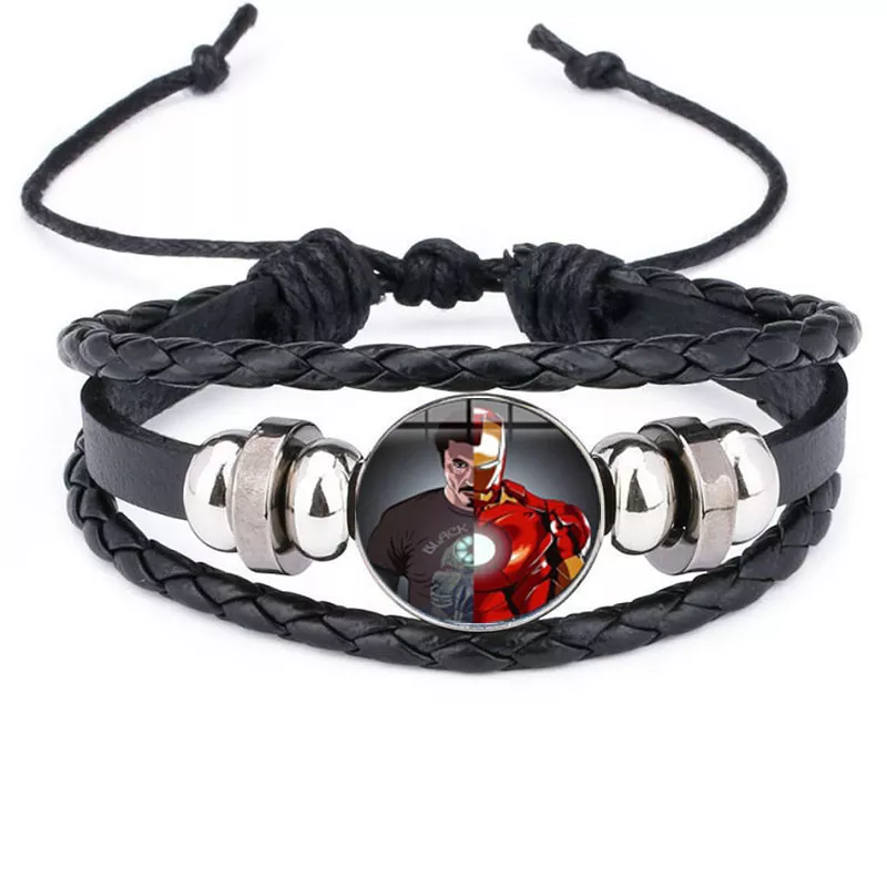41272947 Bracelete Iron Man Tony Stark Heart Leather Bracelet The Avengers Iron Man Arc Reactor Glass Cabochon Charm Bracelet Bangles Jewelry