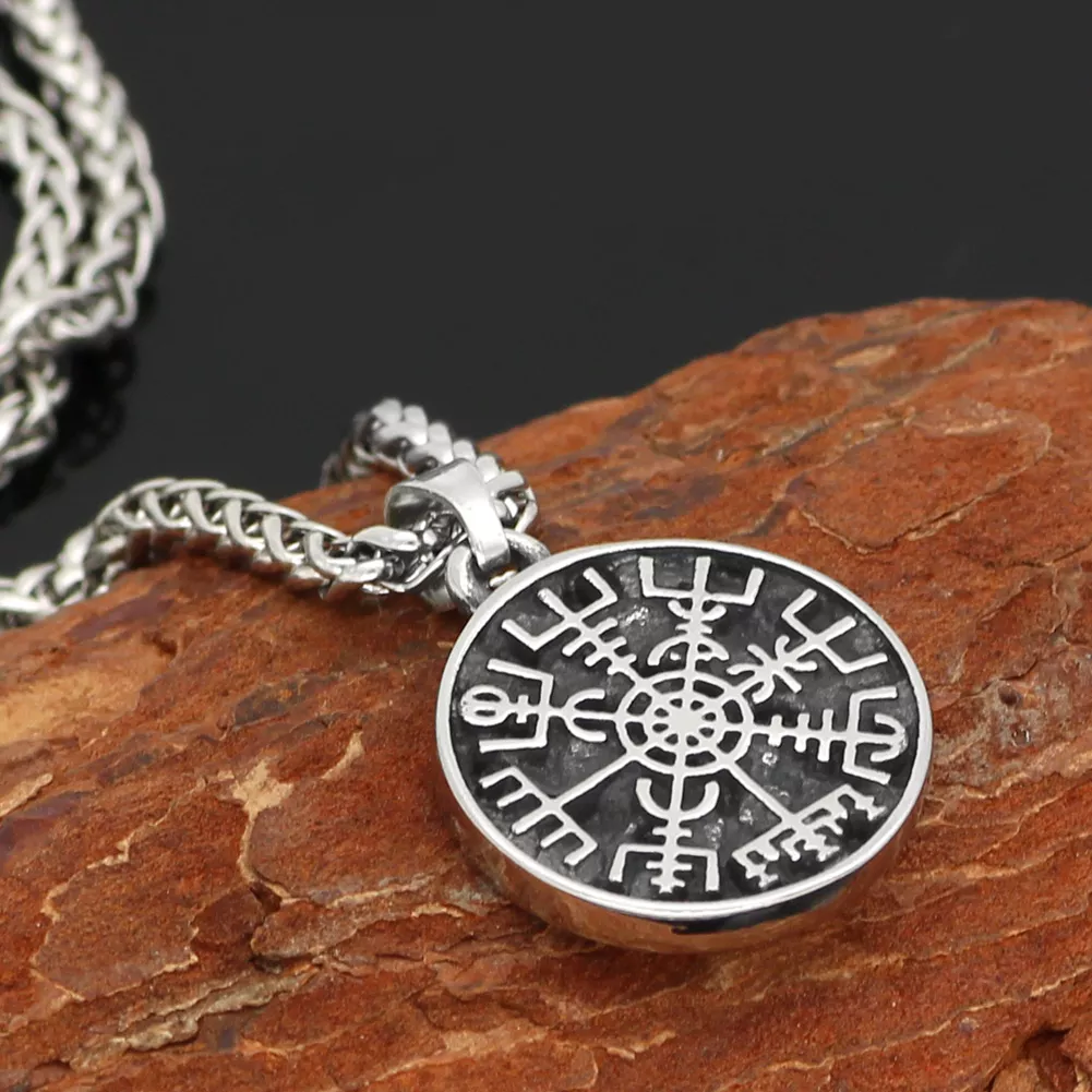 557369646 Colar Viking rune compass amulet pendant necklace small size with valknut gift bag