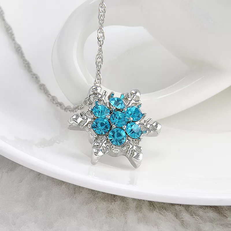 577213891 Brinco cristal azul floco de neve charme colares & pingentes zircon flor prata chapeado jóias presente de natal para mulheres por atacado