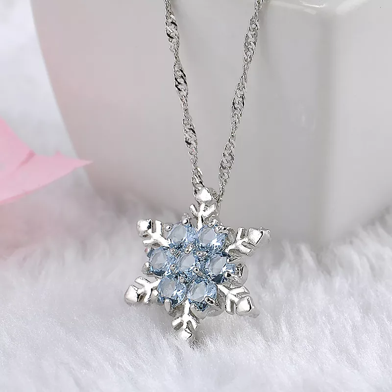 656131249 Brinco cristal azul floco de neve charme colares & pingentes zircon flor prata chapeado jóias presente de natal para mulheres por atacado