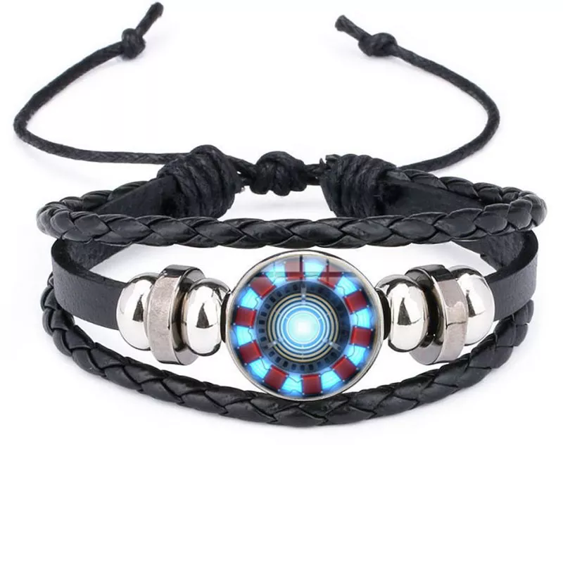 69403472 Bracelete Iron Man Tony Stark Heart Leather Bracelet The Avengers Iron Man Arc Reactor Glass Cabochon Charm Bracelet Bangles Jewelry