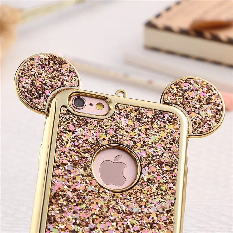 703336897 3D Luxury Cartoon Mouse Pattern Ears Soft TPU Case For Samsung Galaxy S6 S7 Edge S8 S9 Plus Bling Glitter Cover Phone Bags Coque