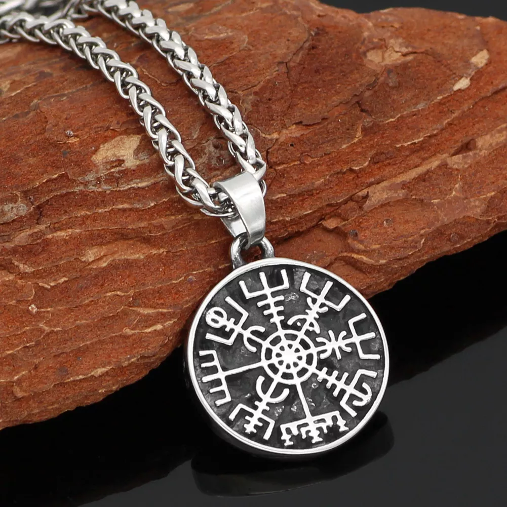 767506040 Colar Viking rune compass amulet pendant necklace small size with valknut gift bag