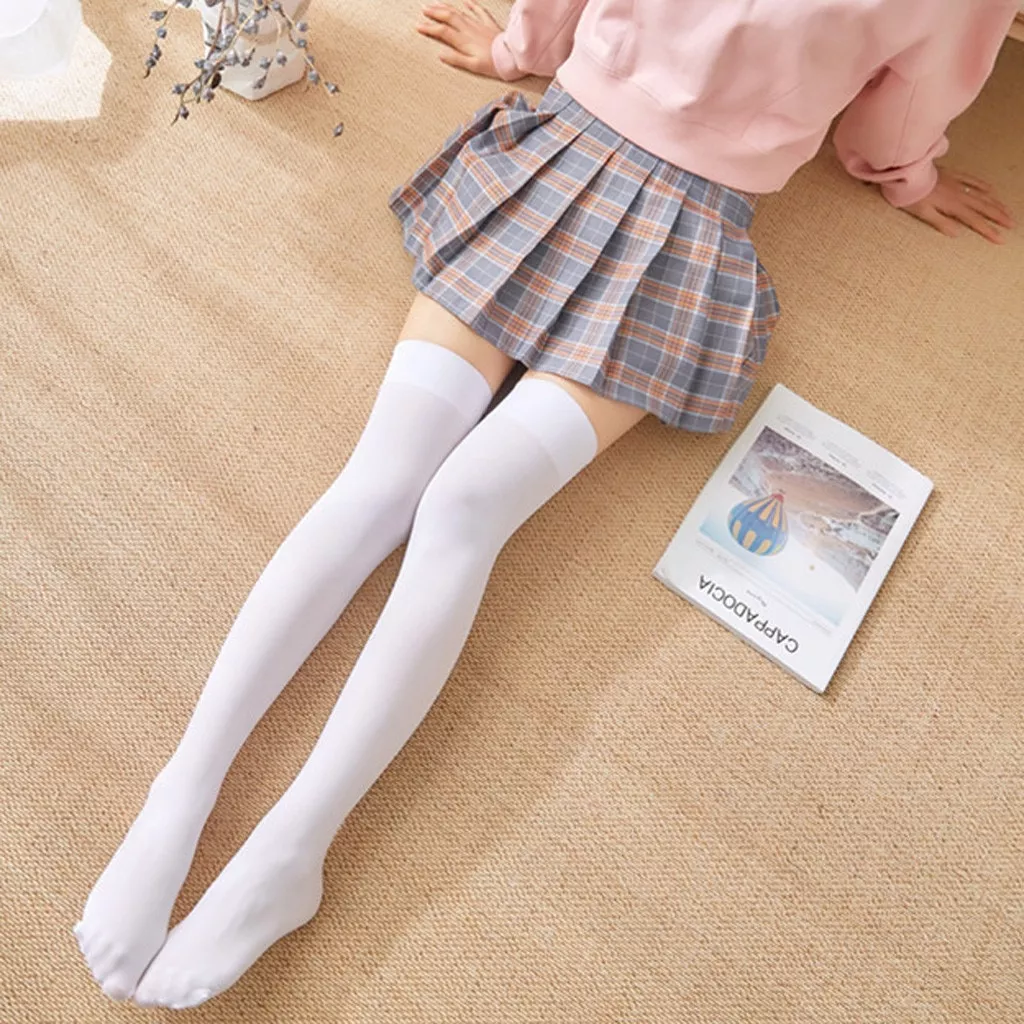 1 par moda coxa alta sobre o joelho meias altas meninas das mulheres sólido sexy meias preto branco de alta qualidade meias