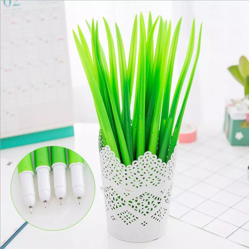 1 pc 0.38mm tinta preta pequena grama verde gel caneta lâmina grama envasamento decoração papelaria caneta escritório escola suprimentos