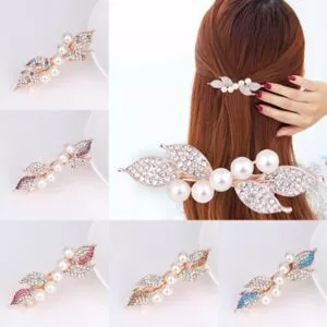 1 pc chique forma de folha de metal clipe de cabelo barrettes strass perola hairpin Colar coréia de aço inoxidável geométrica pingente colar kpop estrela na moda camisola corrente colar nunca desaparecer jóias