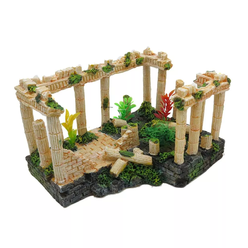 1 pc resina decorativa nontoxic seguro falso artificial roman coluna tanque de peixes ruínas rock aquarium decoração