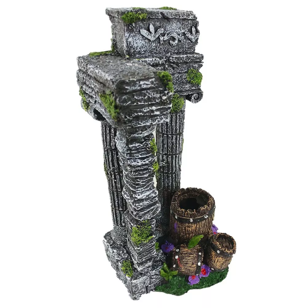 1 pc resina seguro falso não tóxico decorativo artificial roman coluna tanque de peixes decoração ruínas rock aquarium decoração
