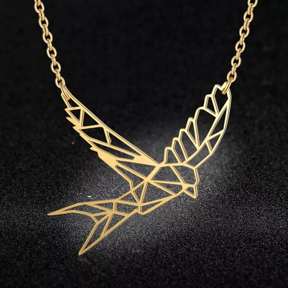 100 real stainless steel hollow flying bird necklace unique animal jewelry Rosa flor pingente colar para womenstainless aço 3 cores boho botânico do vintage colar glamour 2019 moda presentes de festa