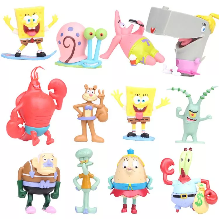 12 Peças Action Figure SpongeBob SquarePants Bob Esponja Calça Quadrada 7-8cm
