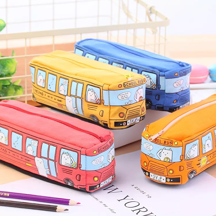 1pc criativo grande lona caixa de lapis do carro material escolar onibus lapis Estojo Kawaii simples grade dot saco de lápis de lona papelaria armazenamento organizador lápis caso escola fornecimento