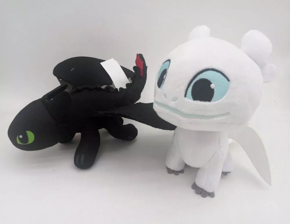 2 Peças Pelúcia Dreamworks Como Treinar Seu Dragão 3 Fúria da Luz Light Fury 22cm & Banguela 23cm