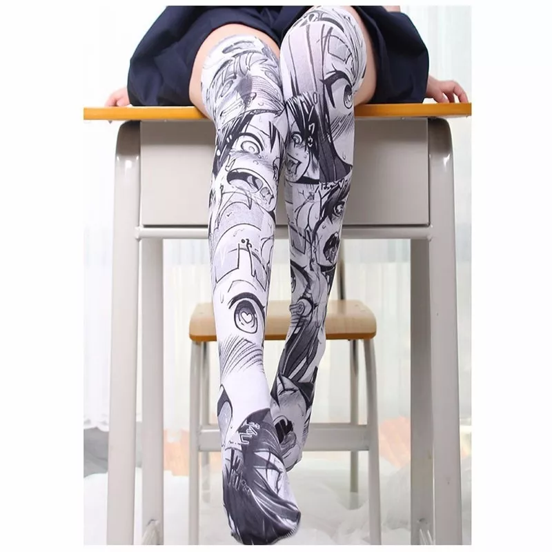 2019 das mulheres do sexo feminino longo joelho meia meninas moda impresso meias finas casual coxa alta sobre o joelho meias altas 7zjq-sw07