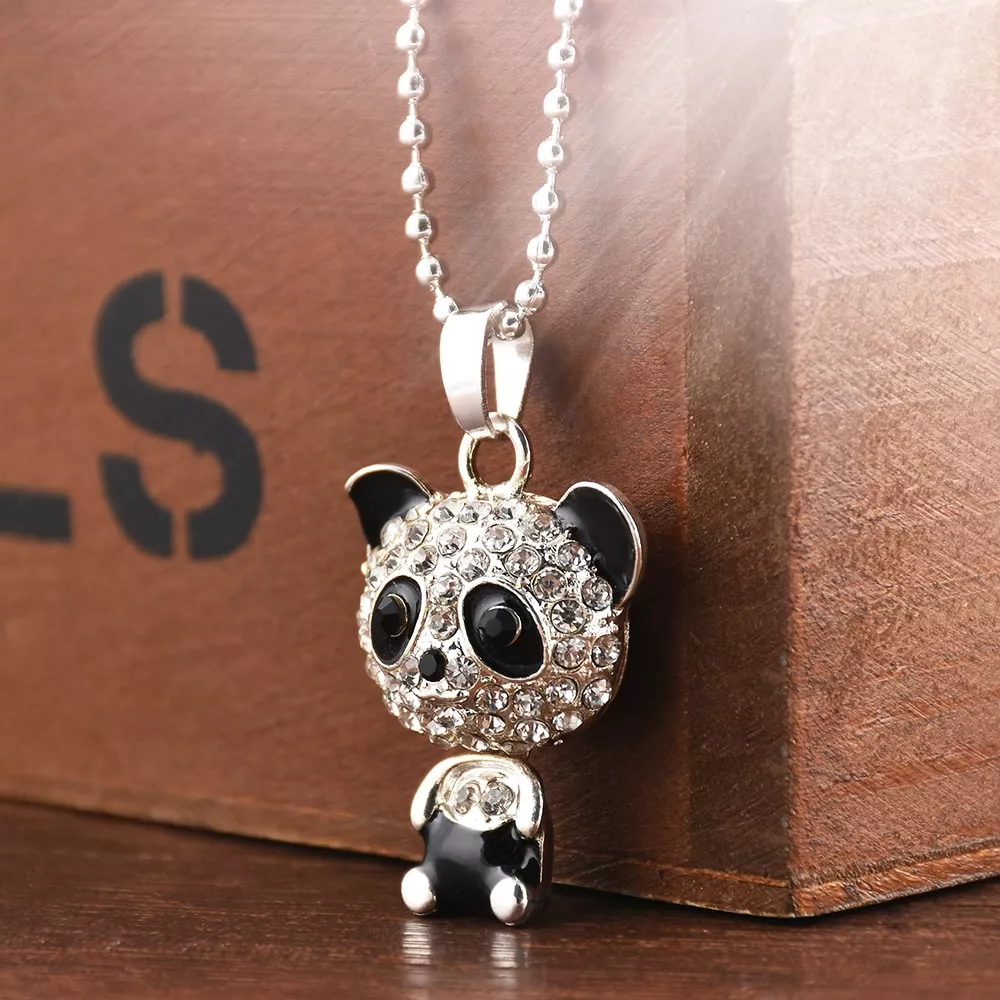 2020 nova moda bonito esmalte strass panda pingente colar feminino cristal acessórios camisola colares jóias 50cm