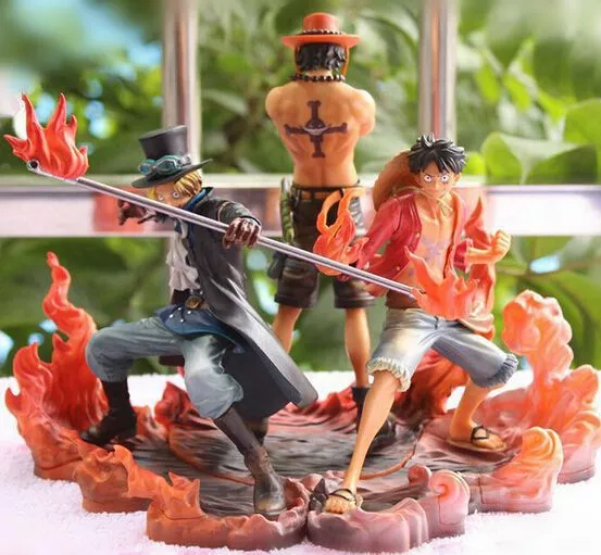 3 Peças Action Figure Anime One Piece Luffy & Ace & Sabo 16cm