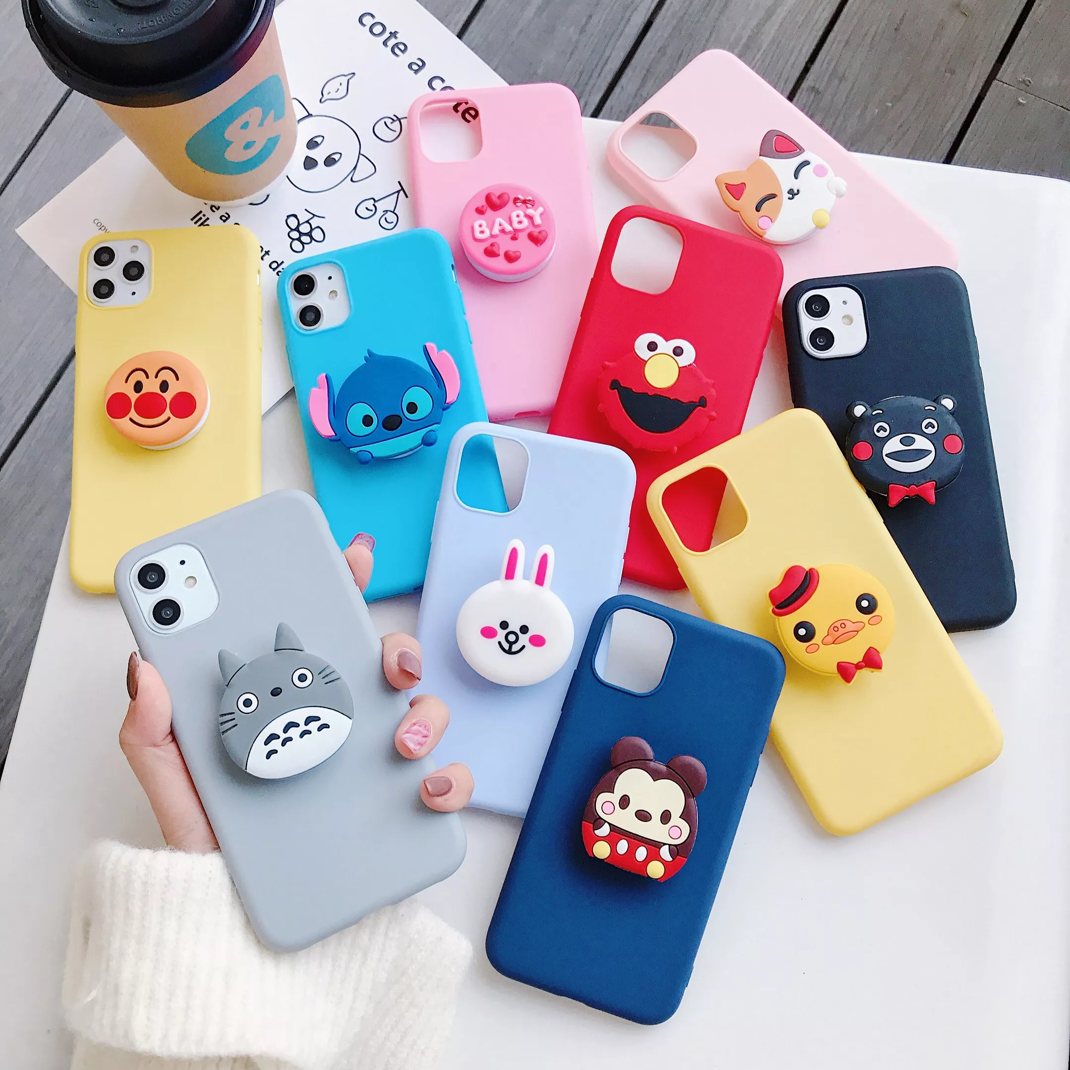 3d bonito dos desenhos animados caso titular do telefone para xiao mi nota Capinha celular case Anti queda caso do telefone na para xiaomi poco f2 x2 m2 pro caso redmi 9 9a 9c 8 8a nota 7 8 9 à prova de choque transparente capa de silicone