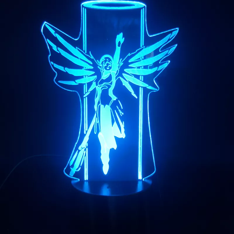 3d jogo da lampada overwatch heroi mercy colorido com o holograma 3d jogo da lâmpada overwatch herói mercy colorido com o holograma alimentado por bateria remoto efeito de luz visual usb led night light lâmpada