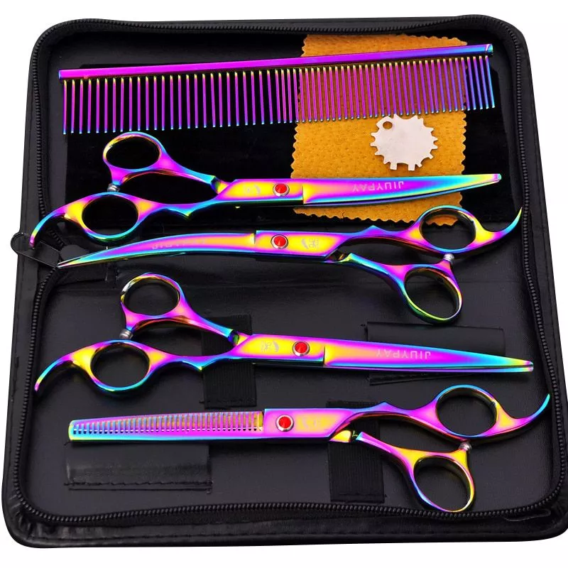 5pcs stainless steel pet dogs grooming scissors cat hair thinning shear sharp edge dog 5pcs Stainless Steel Pet Dogs Grooming Scissors Cat Hair Thinning Shear Sharp Edge Dog Cutting Kitten Animal Barber Cutting Tool