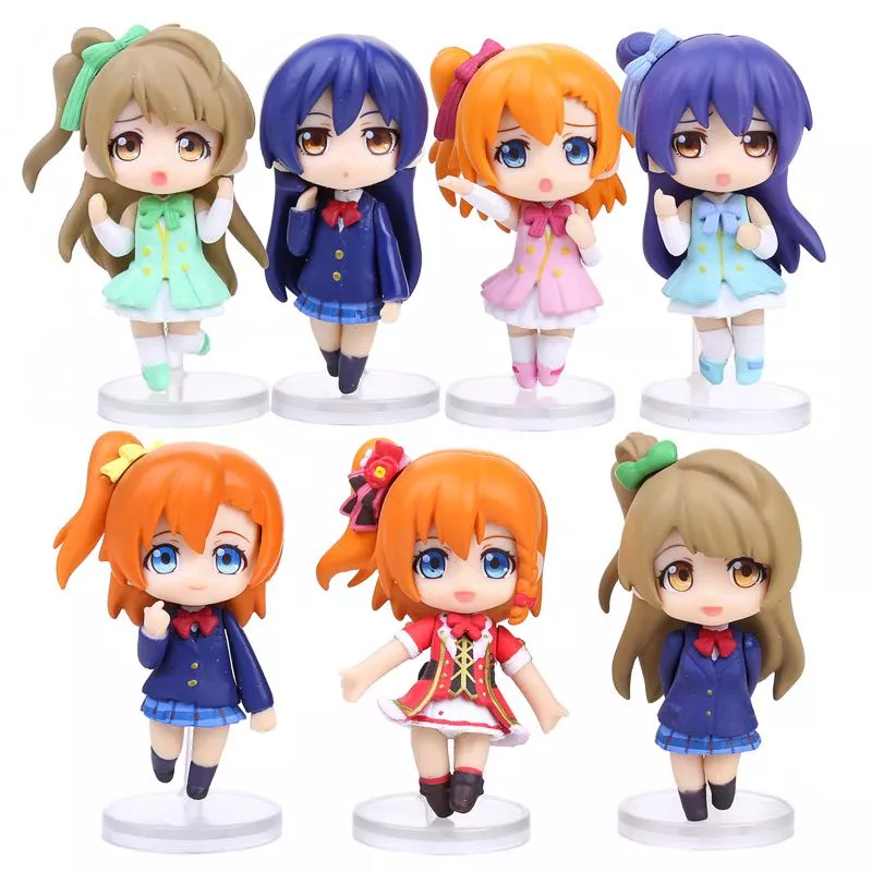 7 pecas action figure anime love live 8cm Pantufa Adulto I Love U Eu Amo Você