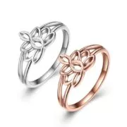 Anel Lotus flor elegante de cor de prata de ouro rosa anel de flor de lótus oco de aço inoxidável para mulher