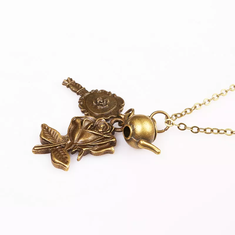 Beleza-e-a-besta-livro-de-fadas-espelho-rosa-flor-bule-encantos-colar-corrente-vintage-gargantilha-d-33037840758-3