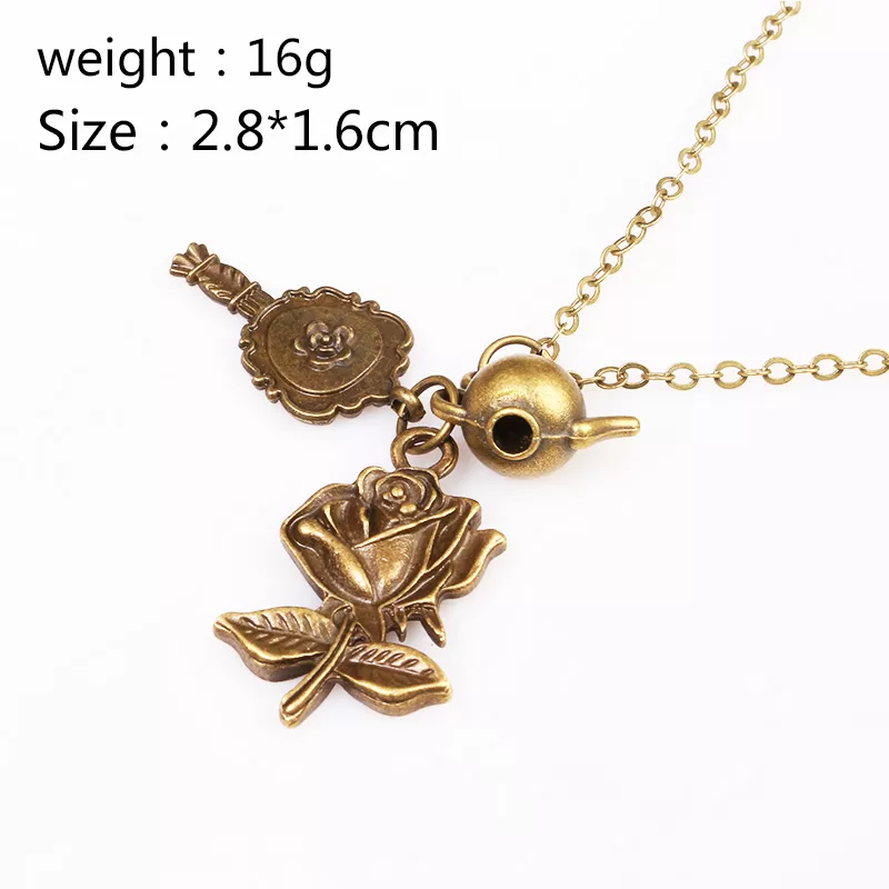 Beleza-e-a-besta-livro-de-fadas-espelho-rosa-flor-bule-encantos-colar-corrente-vintage-gargantilha-d-33037840758-5