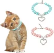 Colar de pérolas para animais de estimação com amor coração pingente cão gato jóias strass colar para pequeno cão & gato filhote de cachorro chihuahua york