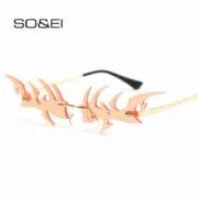 Óculos sem aro fishbone forma feminino óculos de sol claro oceano lente óculos de sol do olho de gato vintage máscaras uv400