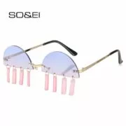 Óculos moda sem aro semi-redondo pingente óculos de sol feminino vintage claro oceano lente eyewear masculino vermelho amarelo azul óculos de sol uv400