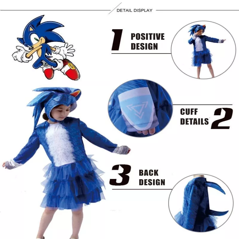 Fantasia Infantil Sonic Ouriço Completa Macacão Luvas Touca