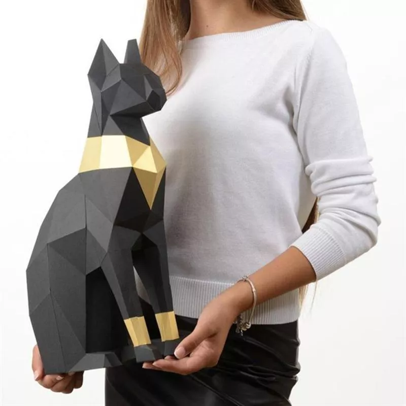 gato-egipcio-3d-estereoscopico-modelo-de-papel-diy-moldado-a-mao