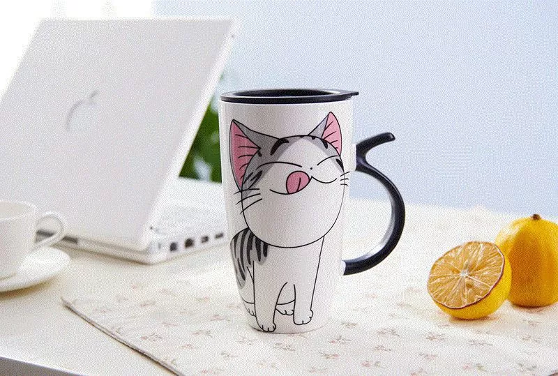 HTB1ylzjhljTBKNjSZFwq6AG4XXab Caneca gato bonito cerâmica caneca de café com colher criativo pintados à mão drinkware leite copos chá novidade presentes