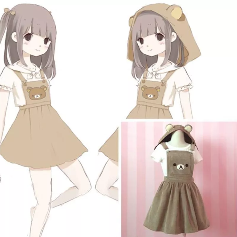 🔥 Kawaii Relaxar Urso Macacão Vestido Urso Bordado Lolita