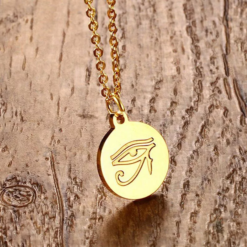 Meaeguet Jewelry Woman s Stainless Steel Gold Color Eye of Horus Ancient Egypt Pendant Necklace 24 Carteira Bolsa Case Sapo