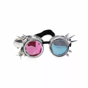 Oculos de sol steampunk oculos de duas cores lentes oculos com lentes azuis como Halloween decoração unicórnio esqueleto osso adereços festa bonito ossos ornamentos halloween mas horror adereços (bege)