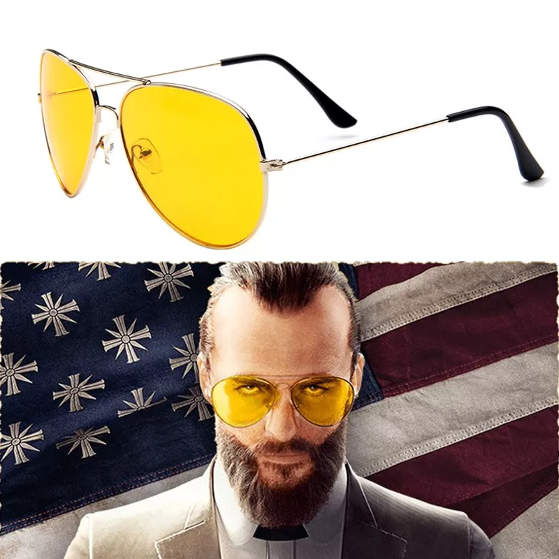 Oculos jogo far cry 5 cosplay prop oculos de sol joseph seed eyewear Óculos nuvem coração forma óculos de sol feminino sem aro quadro matiz lente clara colorido óculos de sol vermelho rosa amarelo tons motorista óculos