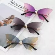 Óculos nova moda ciclismo borboleta óculos de sol para mulher proteção uv do carro do vintage metal sem aro óculos de sol decorações