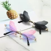 Óculos sem aro óculos de sol feminino vintage libélula steampunk óculos de sol sem moldura gradiente lente clara 2020
